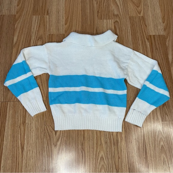 VTG FUN CONNECTIONS BLUE WHITE STRIPED COLLARED SWEATER KIDS SIZE 4/5T ACRYLIC - Picture 2 of 5
